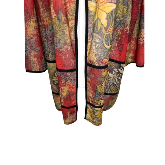 Soft Surroundings Kimono Cardigan Red Patchwork Black Trim Womens Petite Large - Picture 3 of 7